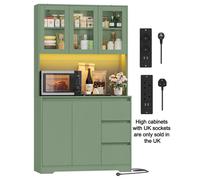 Buffet de cuisine avec éclairage LED - Meuble haut de cuisine - 3 tiroirs - Étagères réglables - 100 x 38,5 x 180 cm - Vert