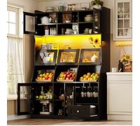 Buffet de Cuisine avec éclairage LED - Vitrine - Armoire Haut pour Cuisine - Salon et Salles à Manger - 120×40×181.7cm - Noir