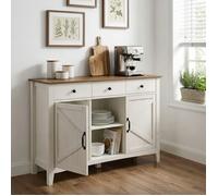 Buffet de Cuisine avec Étagère Réglable, Meuble de Rangement avec Tiroirs, Bahut pour Salle à Manger, Style Campagne, Blanc et Brun