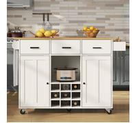 Buffet de Cuisine avec Plan de Travail,Armoire Salon Rangement,Porte-Serviettes et étagère à épices,Chariot à Roulettes,Blanc