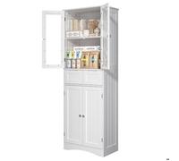 Buffet de Cuisine - Bealife - Meuble Rangement - 2 Tiroirs - Étagères Réglables - 4 Portes en Verre - Armoire Haute 170 cm - Blanc