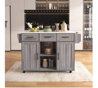 Buffet de cuisine, buffet avec plateau rabattable et roulettes, tiroirs et portes, 139x46(71)x91,5 cm, gris