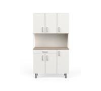 Buffet de cuisine coloris chene kronberg, blanc mat - Longueur 100,8 x Hauteur 185,50 x Profondeur 42,30 cm --