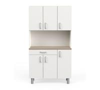 Buffet de cuisine coloris chêne kronberg, blanc mat - Longueur 100,8 x Hauteur 185,50 x Profondeur 42,30 cm