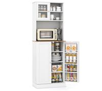 Buffet de Cuisine COSTWAY, Armoire à 8 Étagères 5 Étagères Réglables, Placard pour Micro-ondes avec Étagère Ouverte et Porte Verre