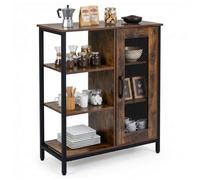 Buffet de Cuisine COSTWAY avec Placard à Porte, Plateau Spacieux, Étagères Réglables, 2 Kits Anti-basculement, Brun Rustique