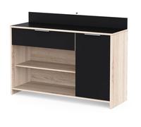 Buffet de cuisine - Décor chêne brut et noir - Contemporain - 1 porte - MIKE - L 123 cm
