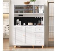 Buffet de cuisine - DREAMMESPACE - 120x40x184cm - Blanc - 3 tiroirs - Prises intégrées