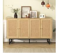 Buffet de cuisine - DREAMMESPACE - 4 portes - Rotin véritable - Bois - 140x39,5x80 cm