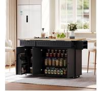 Buffet de cuisine - DREAMMESPACE - Îlot avec plan de travail - 2 tiroirs - Noir - 137 x 89,5 x 45 cm
