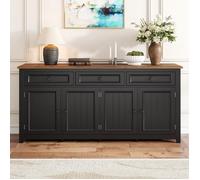 Buffet de cuisine - DREAMMESPACE - Moderne - 4 portes - 3 tiroirs - Noir 160x35x76 cm