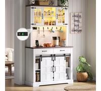 Buffet de Cuisine en MDF, avec LED et Prise, Blanc, 108 x 40 x 180 cm
