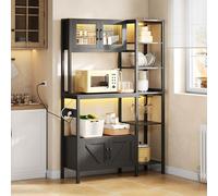 Buffet de Cuisine en MDF et Acier, Étagère de Bar, Noir, 115x40x180 cm