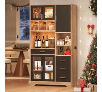 Buffet de Cuisine en MDF, Style Vintage, Noir et Naturel, 185 x 100 x 40 cm