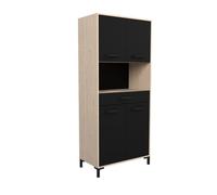 Buffet de cuisine FACTORY - Décor chêne et noir - 2 portes + 1 tiroir - Modulable - L 80 x P 43,3 x H 185 cm
