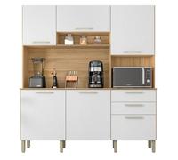 Buffet de Cuisine - FERRARA - Imitation Chêne et Blanc - 6 Portes - 2 Tiroirs - 180 cm