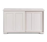 Buffet Bas Contemporain - Bahut Vaisselier - Laqué Blanc Brillant - Portes Coulissantes - 2 Etagères en MDF