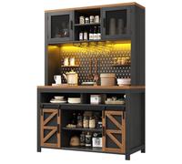 Buffet de Cuisine - Grand Vaisselier Noir - avec Prise Intégrée Bloc Multiprise et Éclairage - Style Moderne