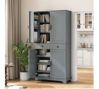 Buffet de Cuisine Haut - 77x40x181cm - Vaisselier Armoire de Rangement 4 Portes 2 Tiroirs Étagère Coulissante - Gris