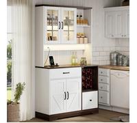 Buffet de cuisine haut - style campagne vintage - avec étagères réglables, tiroir, LED et prises intégrées - 105 x 40 x 185 cm