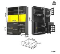 Buffet de cuisine haut - ZEVKOR - 130x45x180 cm - Portes vitrées - Éclairage LED - Rangement aspirateur robot