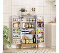 Buffet de cuisine - HOLTICO - Armoire de rangement multi rangements style moderne chic - Blanc et pieds dorés - 59 x 30 x 114 4 cm