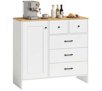 HOMCOM Buffet Cuisine, Meuble de Rangement avec 5 Tiroirs et Porte, Style Rustique, Meuble TV, Buffet Salle à Manger, Salon et Chambre, 100 x 40 x 94 cm, Blanc