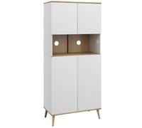 HomCom Buffet haut 4 portes 3 étagères réglables grande niche blanc aspect chêne clair