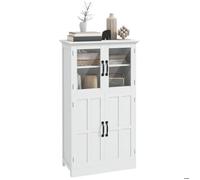 HOMCOM Buffet de Cuisine Armoire de Cuisine contemporaine Multi-rangements 2 placards, Portes en Verre, 4 étagères en Bois Blanc