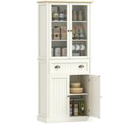 HomCom Armoire de cuisine 4 portes 2 vitrées 1 tiroir H 182,5 cm MDF beige avec étagères réglables