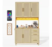 Buffet de Cuisine,Lumières Décoratives LED Contrôlées Par App,2x USB,2 x Prises de Courant,Étagères Réglables,100x40x183cm,Naturel