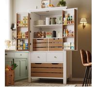 Buffet De Cuisine MDF Blanc, Armoire Retro FloraGrace, Pour Cuisine, Montage 45 Mn, 80x40x140cm