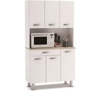 Buffet de cuisine - meuble de cuisine coloris Acacia-blanc mat - Longueur 101 x Profondeur 185,3 x Hauteur 42,3 cm