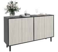 HOMCOM Buffet Cuisine Meuble de Rangement Armoire de Cuisine 2 placards avec étagères réglables, 121 x 37 x 75 cm, Noir et Aspect Bois Gris