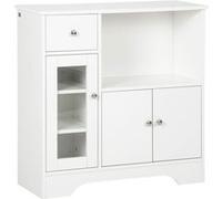 Buffet de cuisine meuble de rangement moderne avec porte en verre, tiroir, grande niche et étagères réglables, 80 x 30 x 82 cm, blanc Blanc G