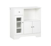 Buffet de cuisine meuble de rangement moderne avec porte en verre, tiroir, grande niche et étagères réglables, 80 x 30 x 82 cm, blanc