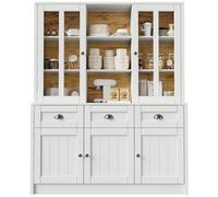 buffet de cuisine Meuble haut salon blanc 140x38,5x175cm - Vitrine cuisine salle à manger minimaliste moderne