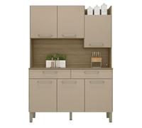 Buffet de cuisine MODENA 6 portes 2 tiroirs imitation chêne taupe L132 x H186 x P38.8 cm