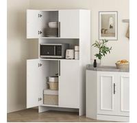 Buffet de Cuisine Moderne Blanc avec Rangement et Support Micro-Ondes - Meuble de Cuisine Pratique