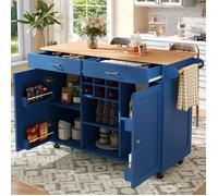 Buffet de Cuisine Multifonctionnelle 2 Portes 2 Tiroirs - Chariot à Roulettes avec Porte-Serviettes - 102x45x92cm - Bleu