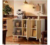 Buffet de cuisine nordique 3 portes 6 compartiments sans poignée - BEAUNIV - naturel et blanc 120×35×73,5 cm