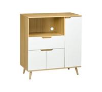 Buffet de cuisine style scandinave - meuble micro-ondes - 3 portes, étagère, niche, tiroir coulissant - dim. 90 x 40 x 98 cm - effet bois naturel