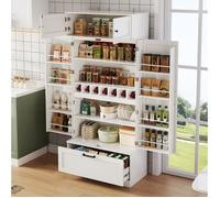 Buffet de cuisine sur pied 80 x 40 x 180 cm blanc avec 4 portes, 1 tiroir, 7 casiers à bouteilles et étagères réglables