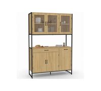 IDMarket - Buffet de Cuisine vitré 120 CM Detroit Meuble vaisselier 6 Portes Design Industriel + tiroir