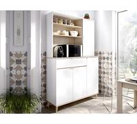 Buffet de cuisine WAJDI - 4 portes, 1 tiroir et 3 niches - Blanc et chêne