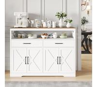 Buffet de rangement avec 4 portes et 2 tiroirs - Armoire de cuisine avec étagères réglables - Buffet de cuisine avec plan de travail - Pour salon, salle à manger, couloir - Blanc A - 140 x 40 x 105 cm