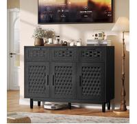 Buffet de rangement en rotin, LUMINARIX, 3 tiroirs, 3 portes, meuble de rangement pour salon,Noir,MDF,107.9 x 40 x 80 cm