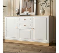 Buffet de rangement - LINHOO - 135,5 x 39 x 76 cm - Panneaux de particules blanc effet bois - 3 portes, 2 tiroirs