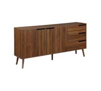 Buffet de rangement scandinave. buffet haut. vaisselier. 2 portes. 3 tiroirs. décor bois de noyer. 160cm