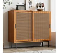 Buffet de rangement style campagne en noyer avec 2 portes coulissantes